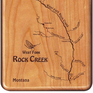 Rock Creek, West Fork River Map Fly Box - Personalized, Handcrafted, Custom Designed. Includes Name, Inscription, Artwork. Fly Fishing MT.