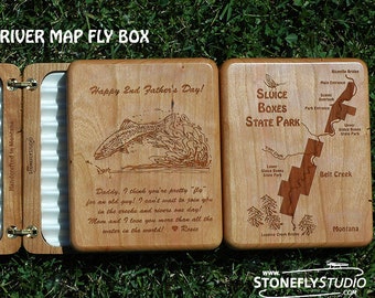 PERSONALIZED FLY BOX Fishing Gift. Choose Your River, Art, Name, Inscription. Over 500 River Map Choices. Handcrafted, Custom Laser Engraved