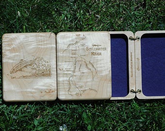 PERSONALIZED KEEPSAKE or CARD Box. Includes Choice of Pre-designed River Map, Name, Inscription, Art. Custom Engraved Wood Gift, Felt Lined.