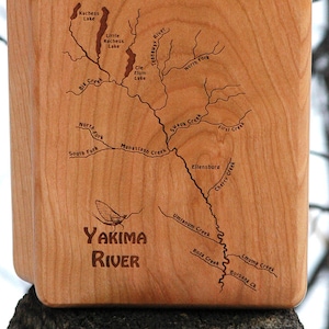 YAKIMA RIVER Map Fly Box - Handcrafted, Custom Designed, Laser Engraved Gift. Includes Name, Inscription, Artwork. Fly Fishing Ellensburg WA