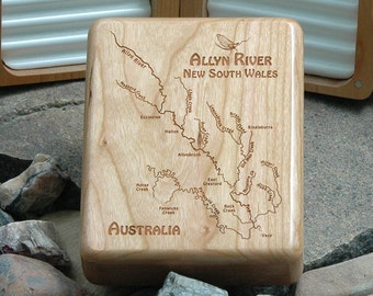 Fly Box - ALLYN RIVER MAP - Fly Fishing Australia - Handcrafted, Custom Designed, Laser Engraved. Includes Name, Inscription, Artwork.
