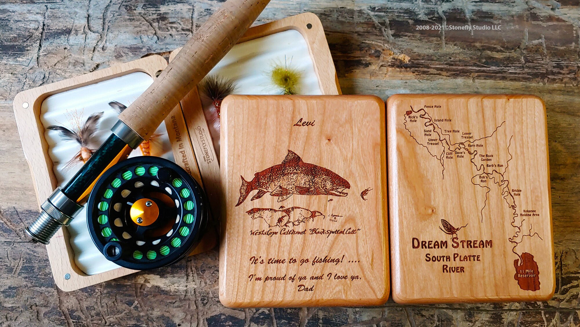 SOUTH PLATTE River Map Fly Fishing Fly Box - Handcrafted, Custom