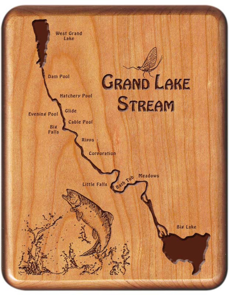 GRAND LAKE STREAM River Map Fly Fishing Fly Box Handcrafted Etsy