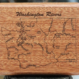 WASHINGTON RIVERS Map Fly Box Personalized, Handcrafted, Laser Engraved, Custom Gift. Includes Name, Inscription, Art. Fly Fishing WA image 2