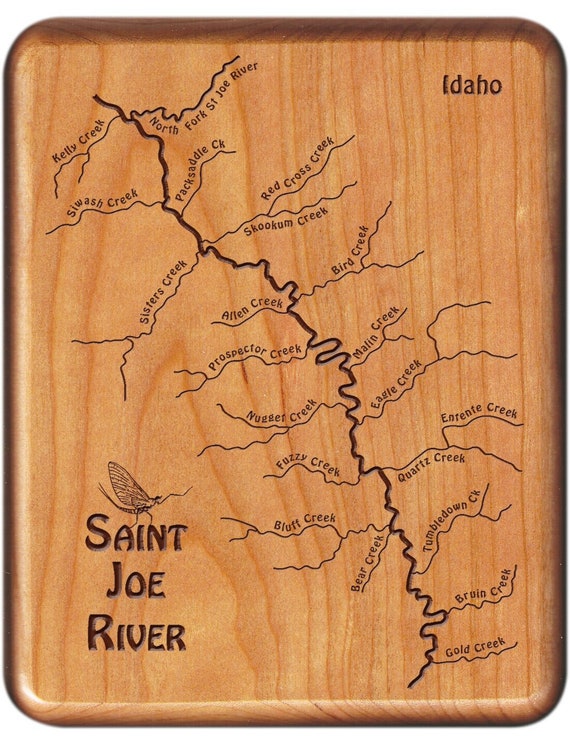 St Joe River Fishing Map Saint Joe River Map Fly Box Handcrafted Personalized Gift Etsy