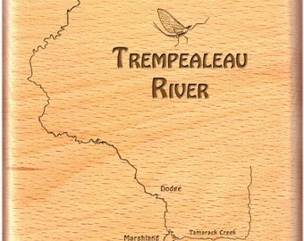 TREMPEALEAU RIVER MAP Fly Box - Handcrafted, Custom Engraved With Name, Inscription, and Choice of Artwork. Fly Fishing Fly Box Wisconsin.