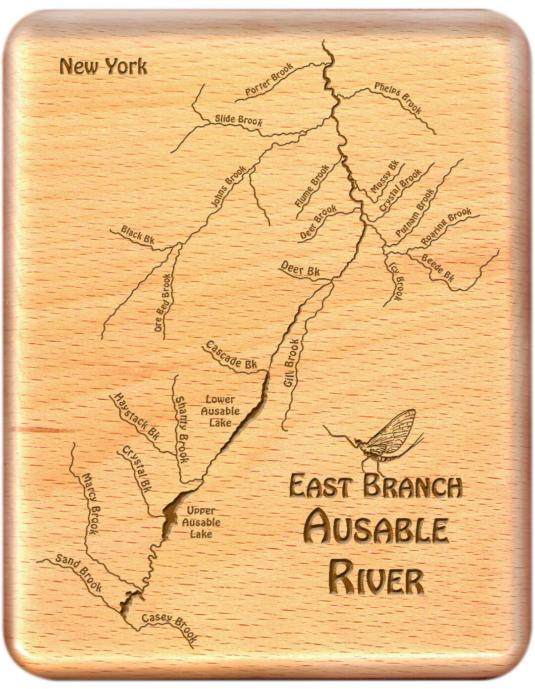 AUSABLE, East Branch, River Map Fly Box - Personalized, Handcrafted ...
