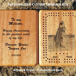 Wildlife CRIBBAGE BOX. Personalized with Cribbage Board Art Front. Name & Inscription Back. Custom Engraved. Travel Size. Cherry Wood image 3