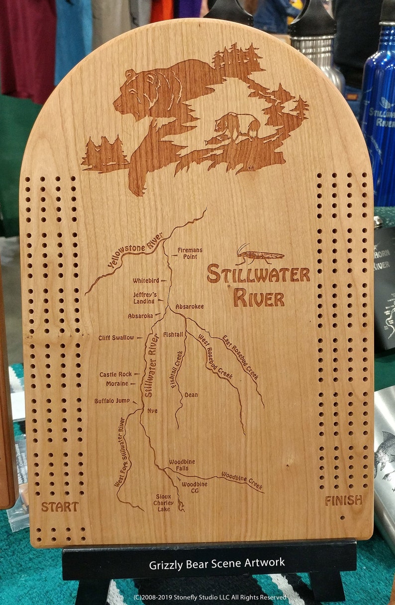 CRIBBAGE BOARD Personalized: Choose Your River Map, Art, Name & Inscription. Custom Laser Engraved Gift, Cherry Wood. 500 Map Choices. USA image 6
