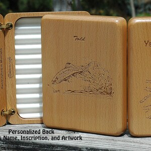 WASHINGTON RIVERS Map Fly Box Personalized, Handcrafted, Laser Engraved, Custom Gift. Includes Name, Inscription, Art. Fly Fishing WA Beech Wood