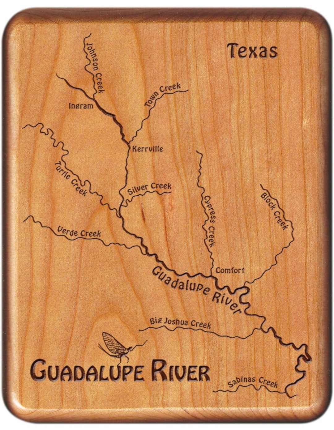 GUADALUPE RIVER Map Fly Fishing Box. Personalized, Handcrafted, Custom