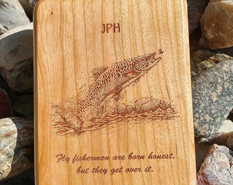FLY FISHING Box with Fish Artwork Choice. Personalized Handcrafted Gift. Custom Laser Engraved with Name, Inscription, Quote. Made in USA