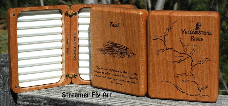 River Map Fly Box HENRYS LAKE Handcrafted, Custom Designed, Laser Engraved. Includes Name, Inscription, Artwork. Fly Fishing Idaho. image 9