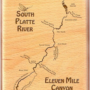 Fly Box - ELEVEN MILE CANYON-South Platte River Map  - Custom Engraved, Personalized With Name, Inscription, Artwork. Fly Fishing Colorado.