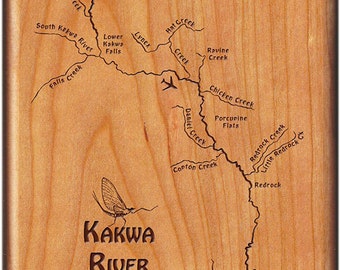 Fly Box - KAKWA RIVER MAP - Fly Fishing Canada - Handcrafted, Custom Designed, Laser Engraved. Includes Name, Inscription, Choice of Artwork