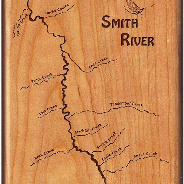 SMITH RIVER Map Fly Fishing Fly Box - Handcrafted, Custom Engraved; Personalized With Name, Inscription, and Choice of Artwork