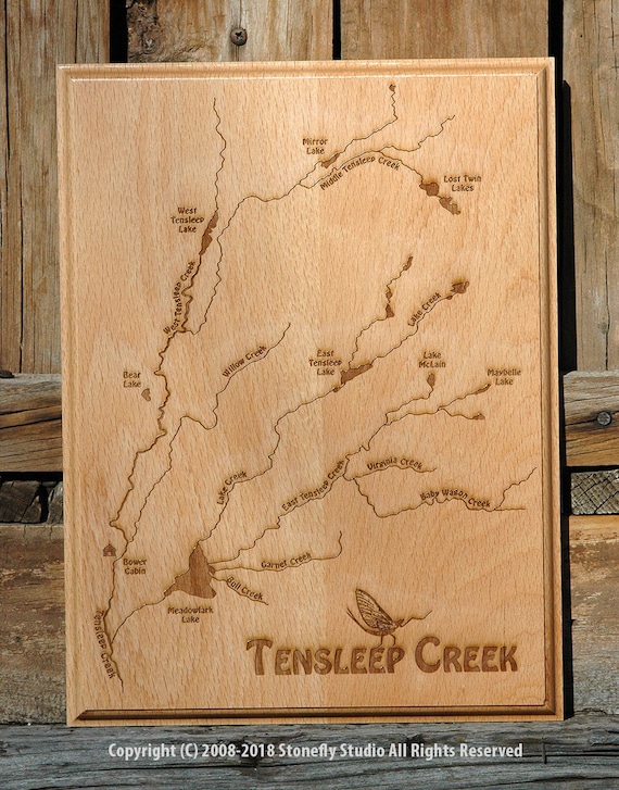 RIVER MAP Wall Plaque 9 X 12 Handcrafted, Custom Designed, Laser Engraved.  Fly Fishing Kayaking. 