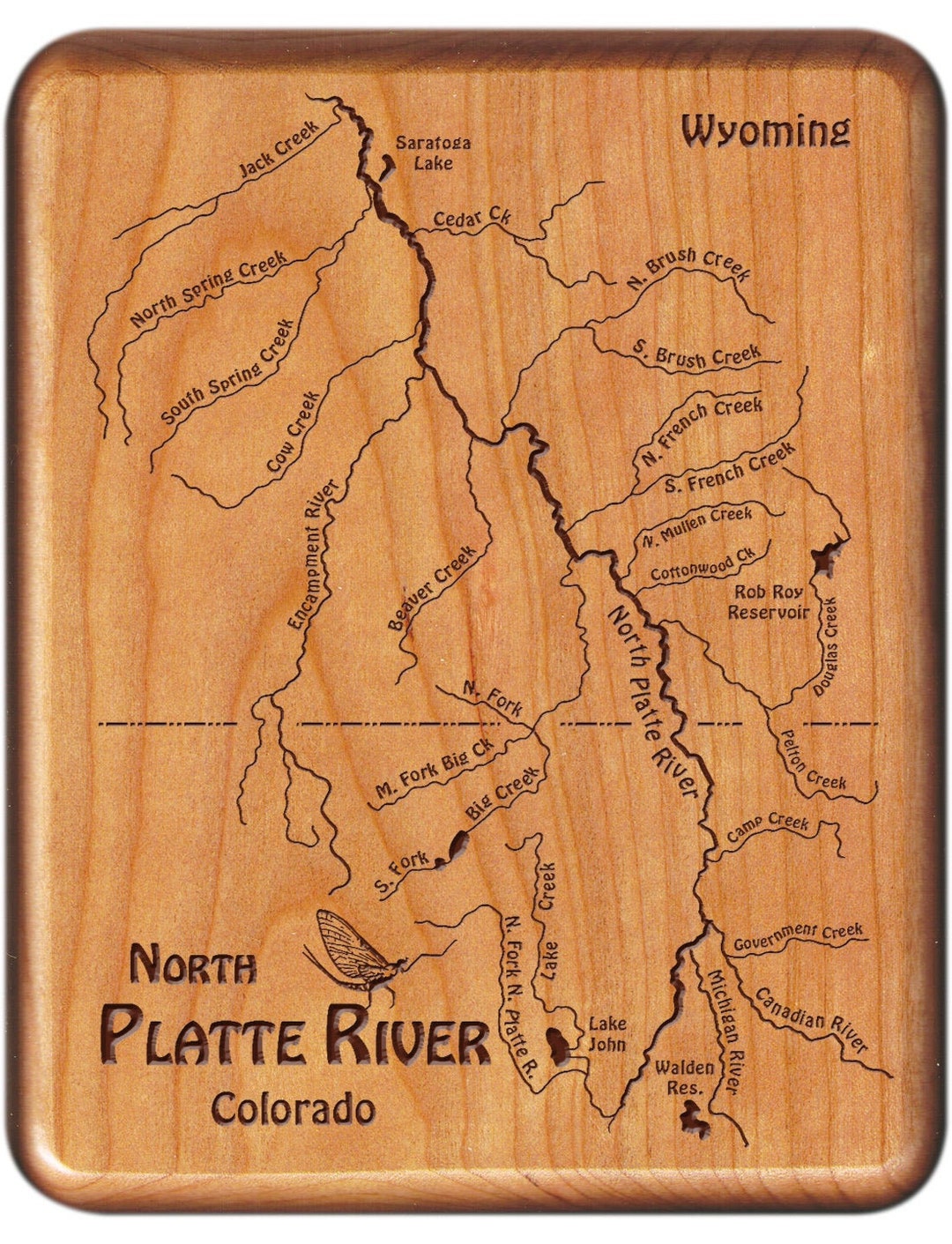 North PLATTE River Map Fly Box. Personalized, Custom Laser Engraved