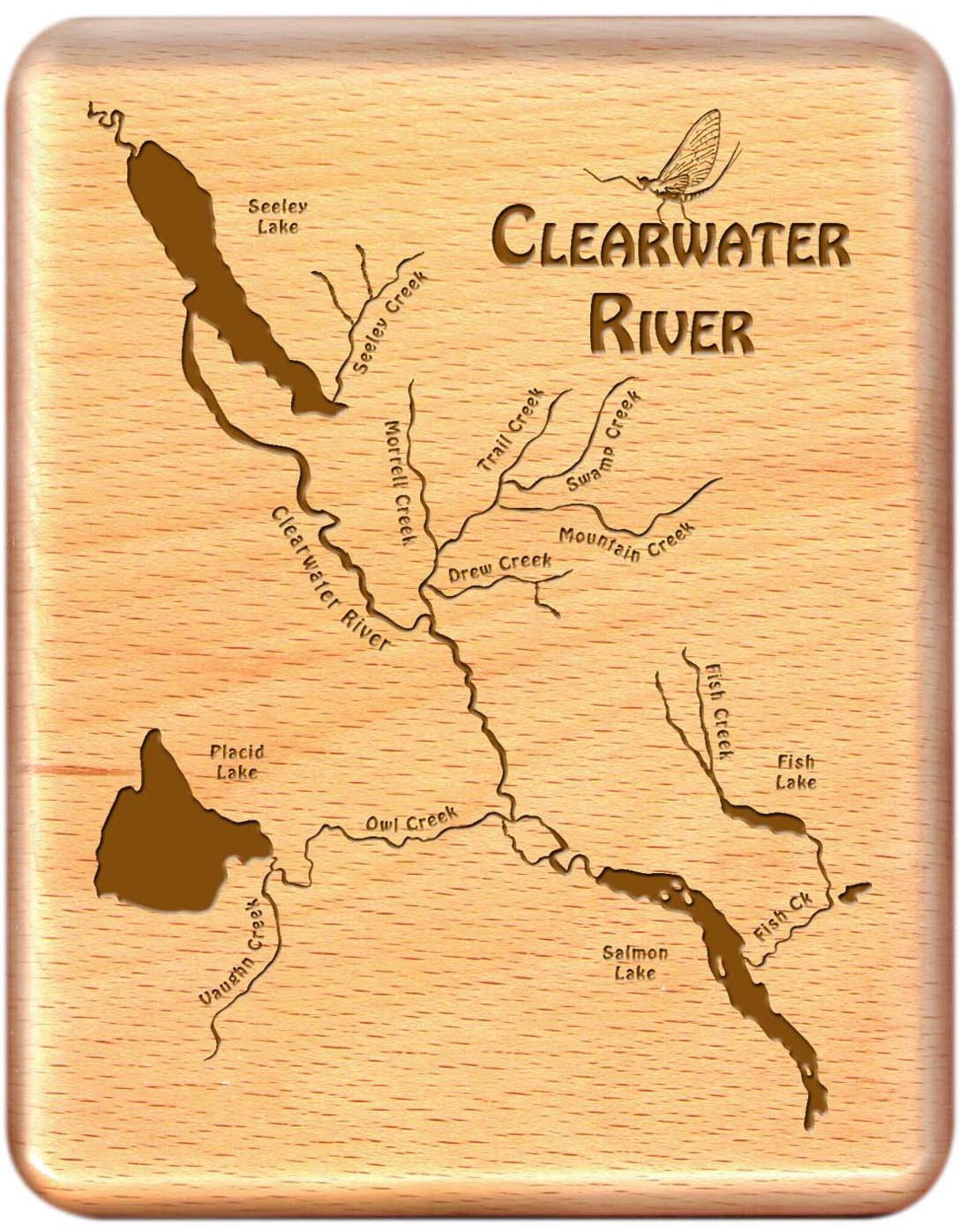 Fly Box CLEARWATER RIVER MAP Handcrafted, Custom Designed, Laser