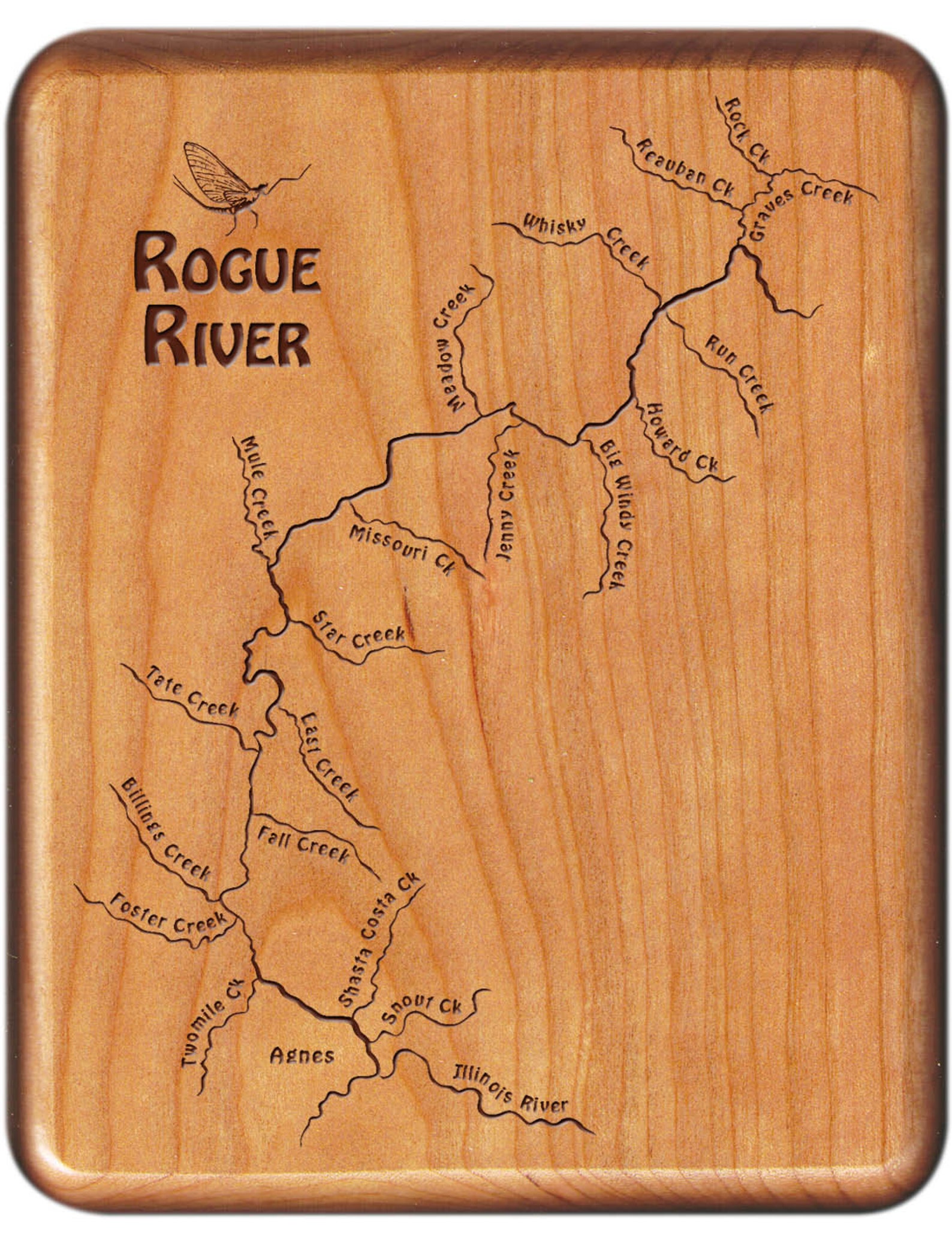 ROGUE RIVER MAP Fly Box Handcrafted Custom Designed Laser Engraved 