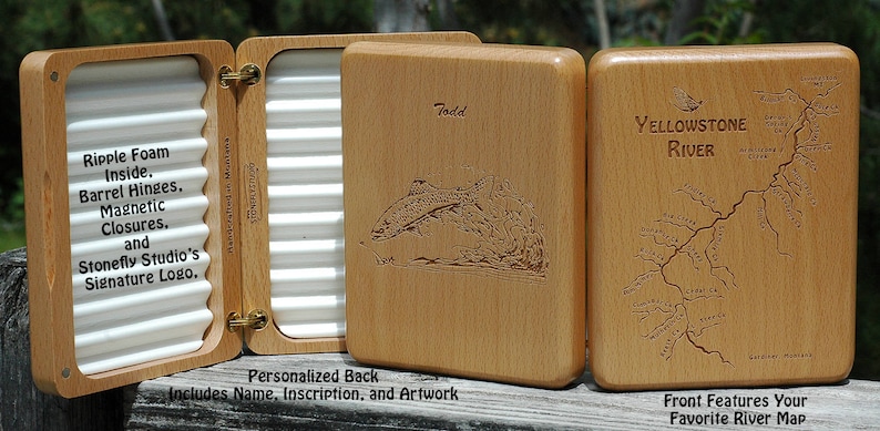 Custom Fly Box NEW RIVER DESIGN Includes New Beech Wood