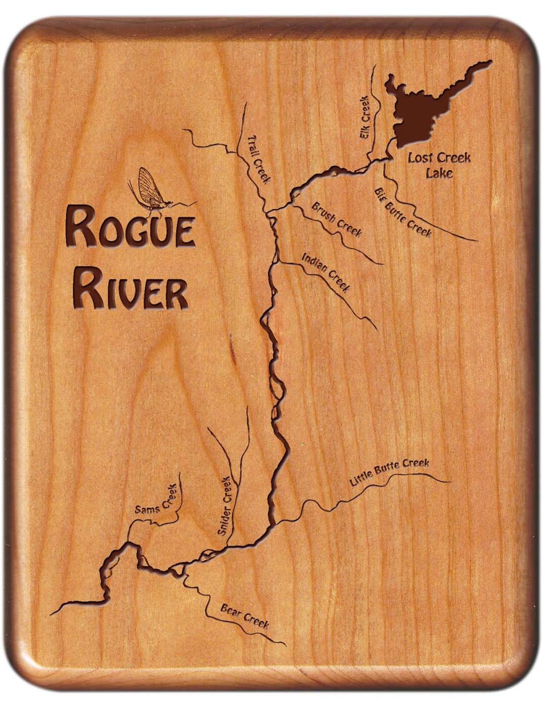 ROGUE RIVER MAP Fly Box lost Creek Lk Handcrafted Laser Engraved 