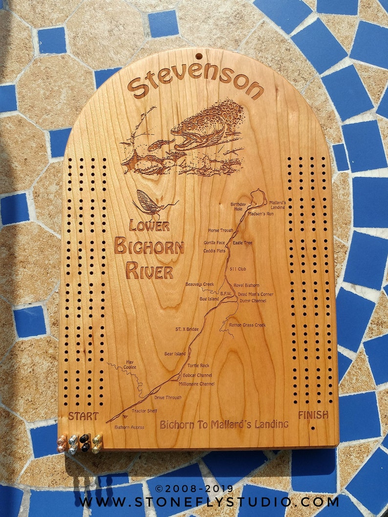 CRIBBAGE BOARD Personalized: Choose Your River Map, Art, Name & Inscription. Custom Laser Engraved Gift, Cherry Wood. 500 Map Choices. USA image 5
