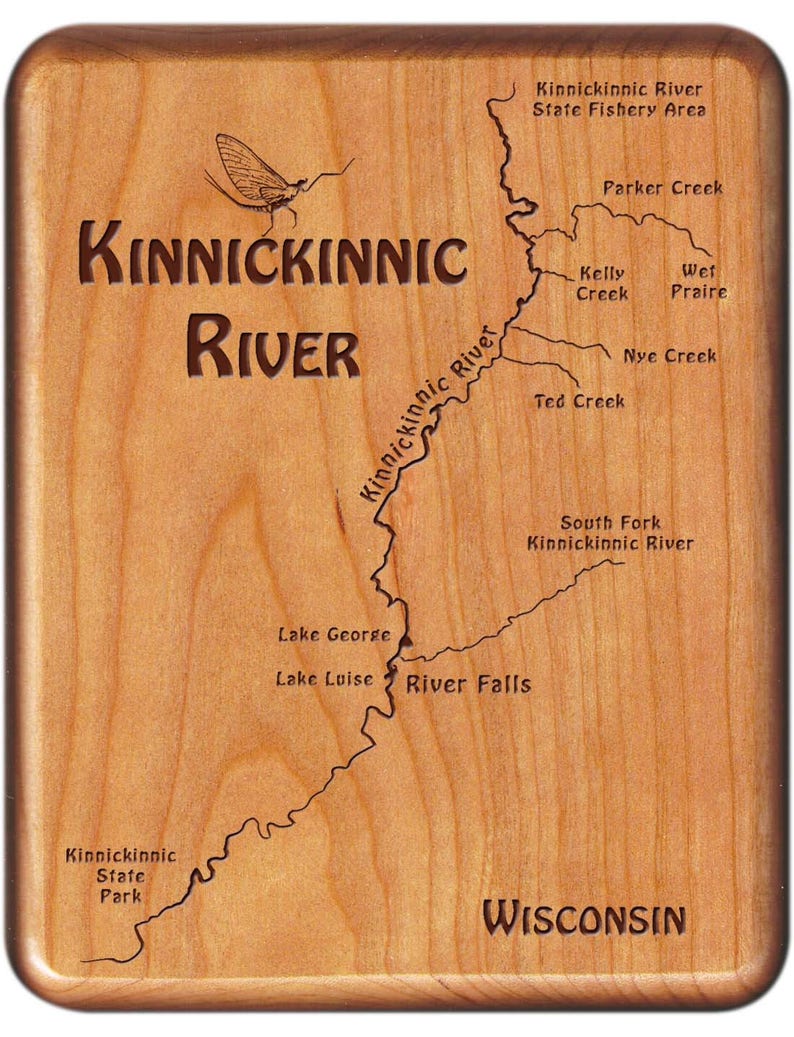 Kinnickinnic River Map Fly Box Handcrafted, Custom Designed, Laser Engraved. Includes Name, Inscription, Artwork. Fly Fishing Wisconsin. image 1