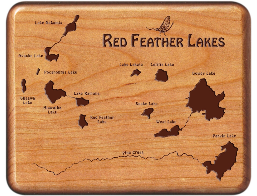 RED FEATHER Lakes River Map Fly Box Personalized, Custom Laser Engraved