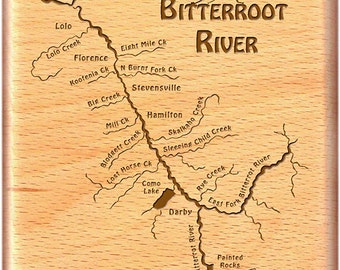 BITTERROOT RIVER MAP Fly Fishing Fly Box - Custom Engraved and Personalized With Name, Inscription, and Choice of Artwork - Handmade