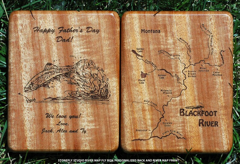 PERSONALIZED FLY BOX Fishing Gift. Choose Your River, Art, Name, Inscription. Over 500 River Map Choices. Handcrafted, Custom Laser Engraved image 4