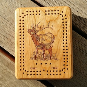 Wildlife CRIBBAGE BOX. Personalized with Cribbage Board Art Front. Name & Inscription Back. Custom Engraved. Travel Size. Cherry Wood image 5