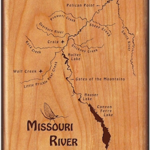 Missouri River Map Fly Box - Handcrafted, Custom Designed, Laser Engraved. Personalized with Name, Inscription, Artwork. Fly Fishing MT.