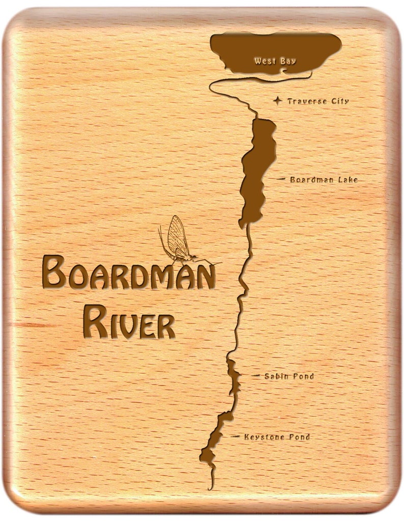 BOARDMAN RIVER MAP Fly Fishing Box Custom Engraved and Personalized With Name, Inscription, and Choice of Artwork. Fly Fishing Michigan. image 1