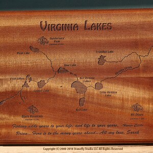 RIVER MAP PLAQUES– 6x12, 8x10, 9x12 - Handcrafted, Custom Designed, Choice of Pre-designed Lake or River Map. Includes Personalization.