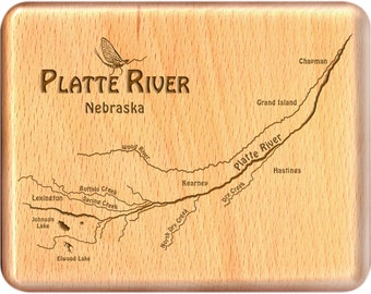 PLATTE RIVER Map Fly Box - Personalized Gift, Custom Designed, Laser Engraved. Includes Name, Inscription, Artwork. Fly Fishing NE