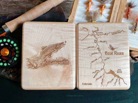 BLUE RIVER Map Fly Box. Personalized Custom Designed Laser | Etsy