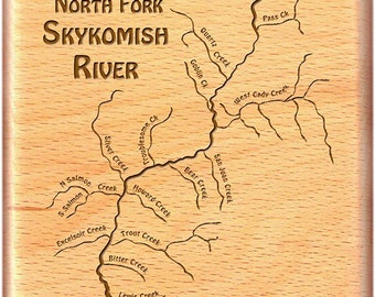 NORTH FORK SKYKOMISH River Map Fly Fishing Fly Box - Handcrafted, Custom Engraved with Personal Name, Inscription, and Choice of Artwork