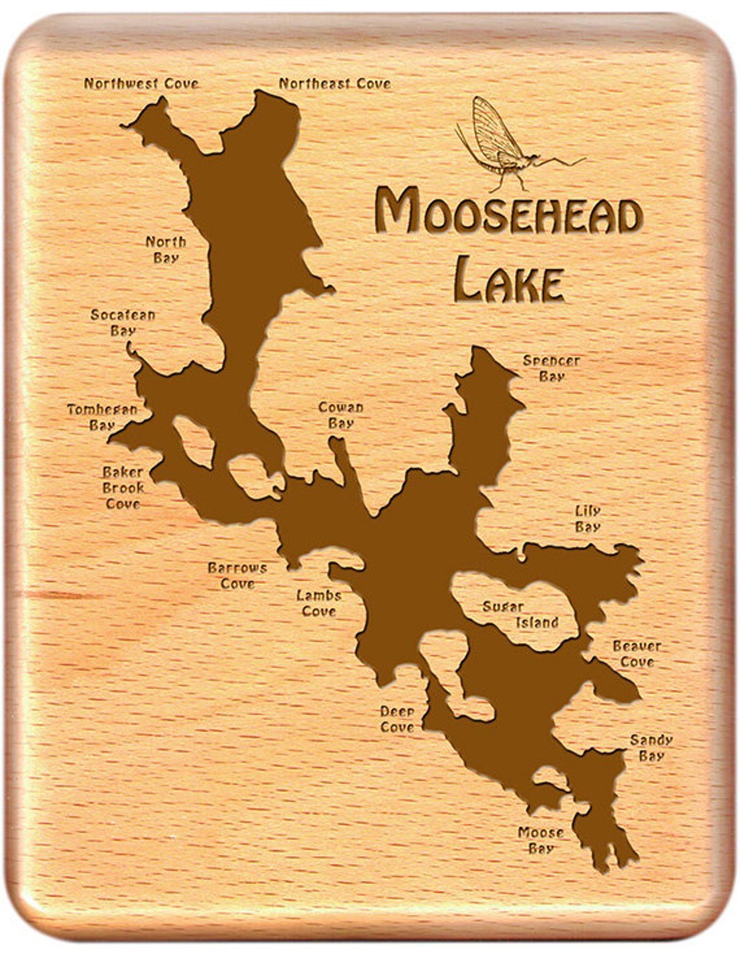 Fly Box MOOSEHEAD LAKE River Map Fly Fishing Maine Handcrafted, Custom