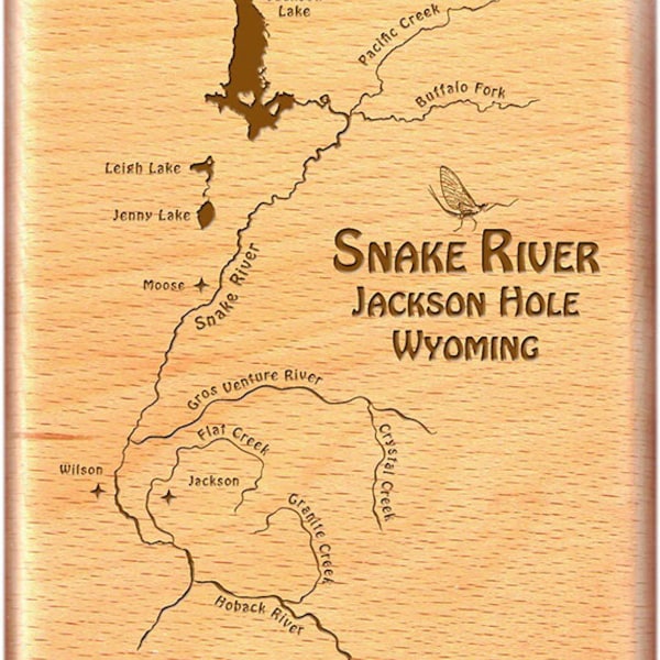 Fly Box - SNAKE RIVER MAP - Fly Fishing Jackson Hole Wy - Handcrafted, Laser Engraved, Custom Designed. Includes Name, Inscription,  Artwork