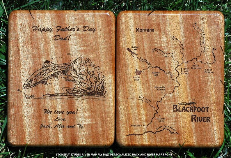 Kinnickinnic River Map Fly Box Handcrafted, Custom Designed, Laser Engraved. Includes Name, Inscription, Artwork. Fly Fishing Wisconsin. image 5