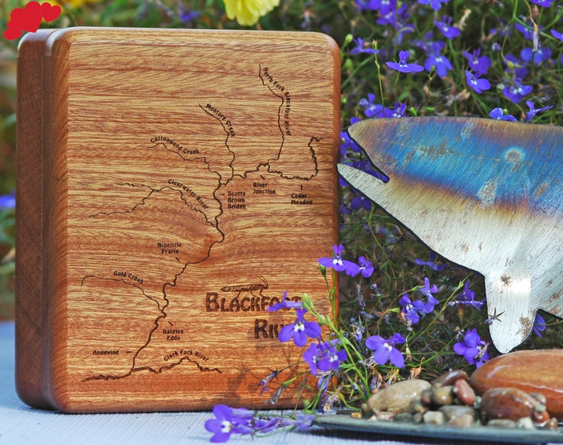 HANDCRAFTED FLY FISHING Box Personalized. Includes an Original Pre-Designed River Map, Name, Inscription,Art. Custom Laser Engraved Gift usa image 1