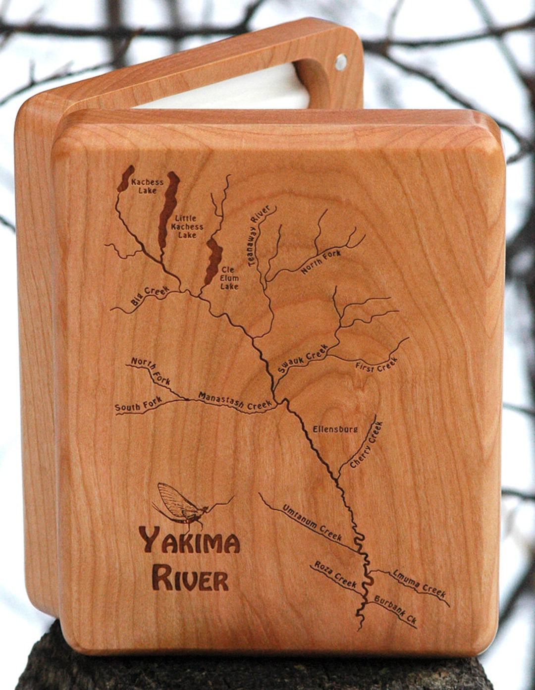YAKIMA RIVER Map Fly Box Handcrafted, Custom Designed, Laser Engraved