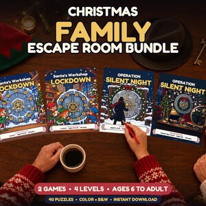 Escape Room Bundle, Christmas Printable PDF with 40 Puzzles for Ages 6 to Adult