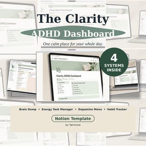 Notion ADHD Dashboard Template, Minimal Life Dashboard, Ultimate Personal Planner, Second Brain Task Manager