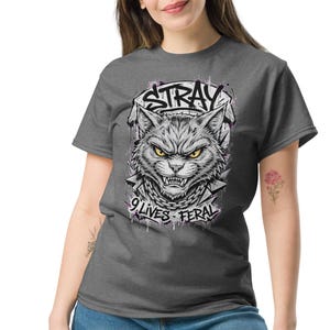 STRAY Feral Cat Shirt Patchwork - 9 Lives Feral Tee - Vintage Halftone Distressed Cat Shirt - Streetwear Gift for Cat Lovers