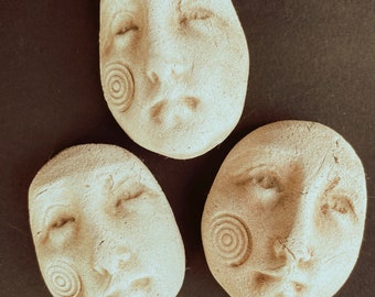 Tres Santos - a curated trio of natural earthenware faces