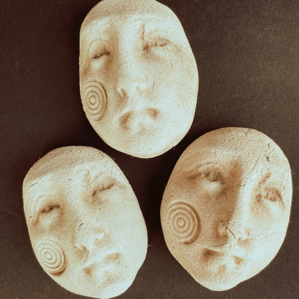 Tres Santos - a curated trio of natural earthenware faces