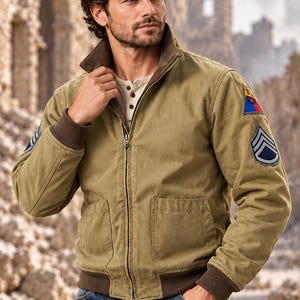 Men's WWII Tanker Field Jacket | US Army Cotton Bomber Style, Patches