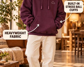 Bluza sensoryczna Plum, oversize'owa bluza polarowa ze ściągaczami do żucia i mankietami w kształcie piłeczek antystresowych, unisexowa, wygodna bluza